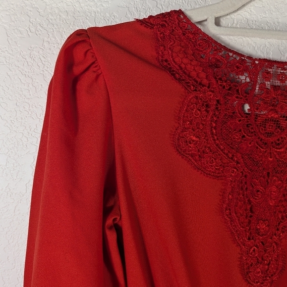 Vintage Retro JCPenney Red 80s Fashion Glam Dress Lace Ruffle Waist Skirt Size 6 - Picture 6 of 12